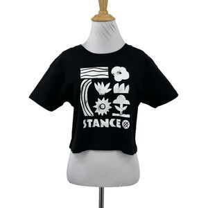 Stance T Shirt Womens S Small Black Cotton Stamp Graphic Short Sleeve Cropped